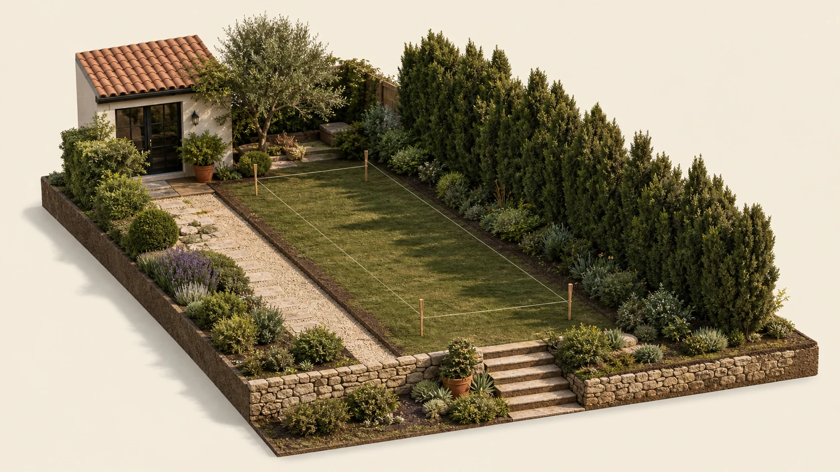 Surveyed backyard site for planning a bocce court